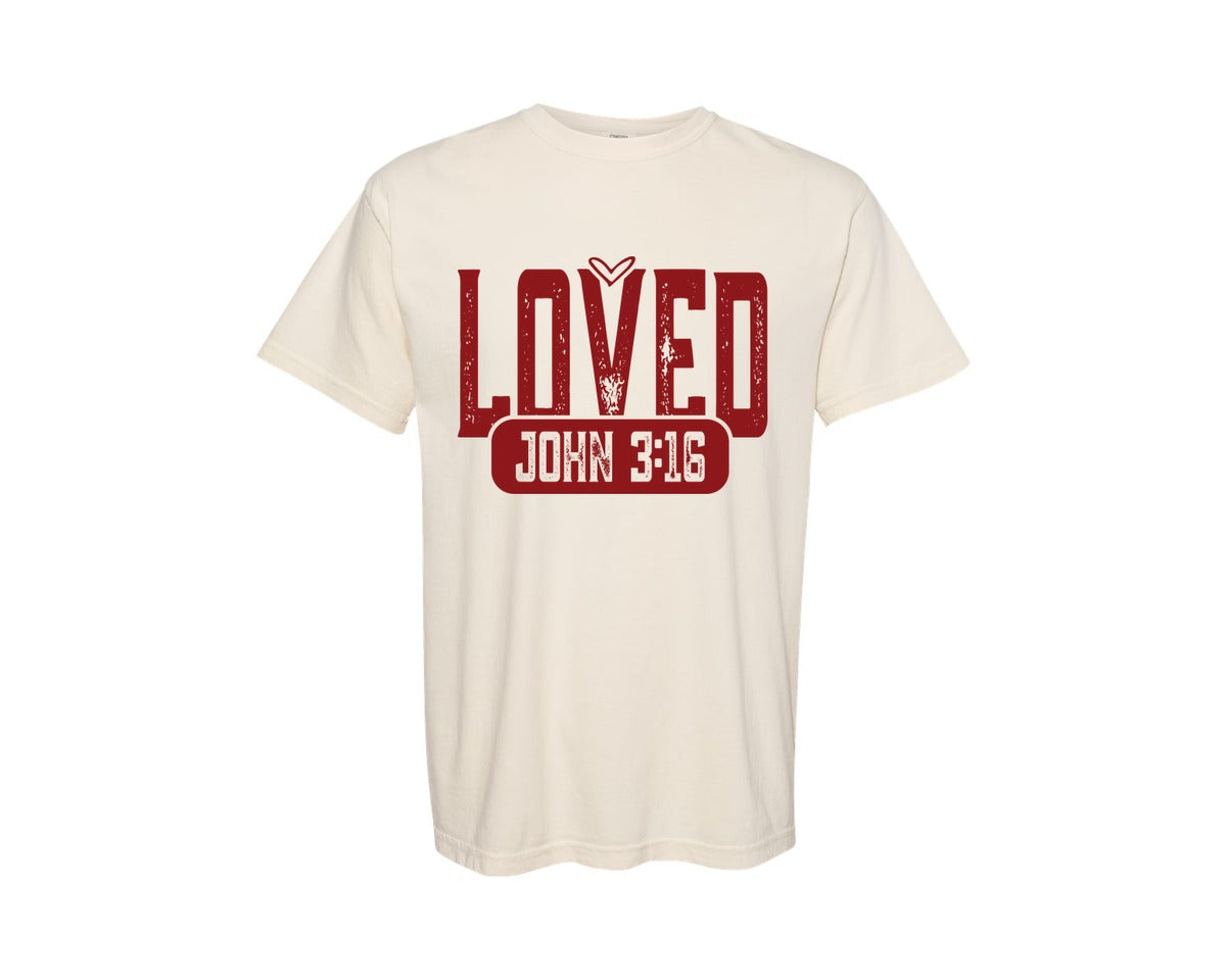 brand:Comfort Colors|color:Ivory|Christian Valentine Loved John 316 9 Graphic T-Shirt