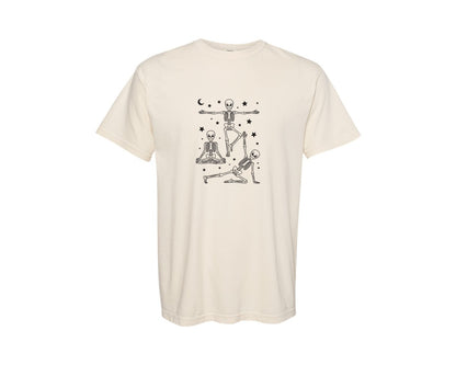 brand:Comfort Colors|color:Ivory|Yoga Skeleton Halloween T Shirt Graphic T-Shirt