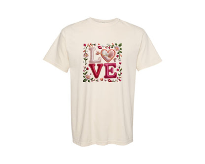 brand:Comfort Colors|color:Ivory|Valentines Day Embroidery Graphic T-Shirt