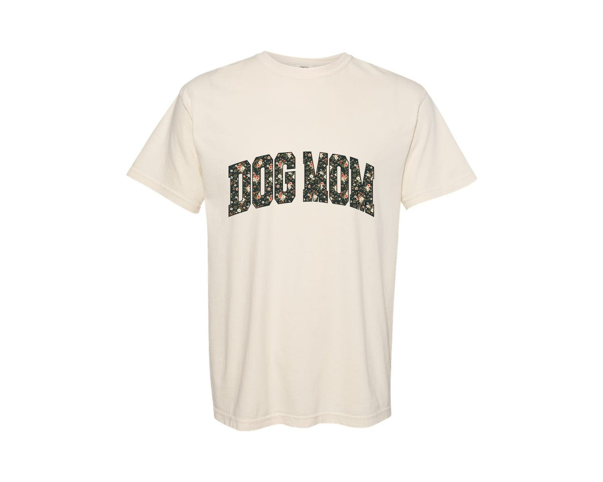 brand:Comfort Colors|color:Ivory|Dog Mom Floral Dog Mama Flower Varsity Graphic T-Shirt