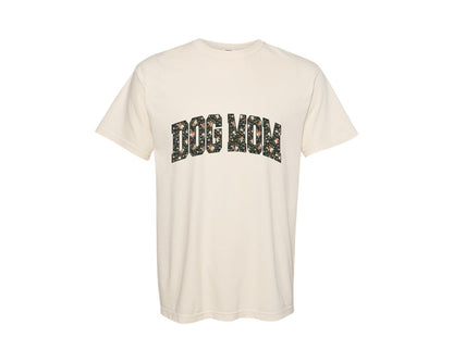 brand:Comfort Colors|color:Ivory|Dog Mom Floral Dog Mama Flower Varsity Graphic T-Shirt