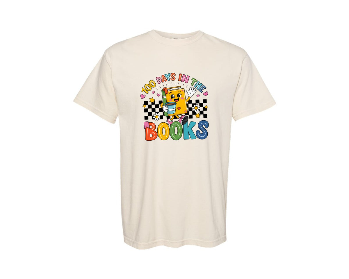 brand:Comfort Colors|color:Ivory|100 Days In The Books Books Graphic T-Shirt