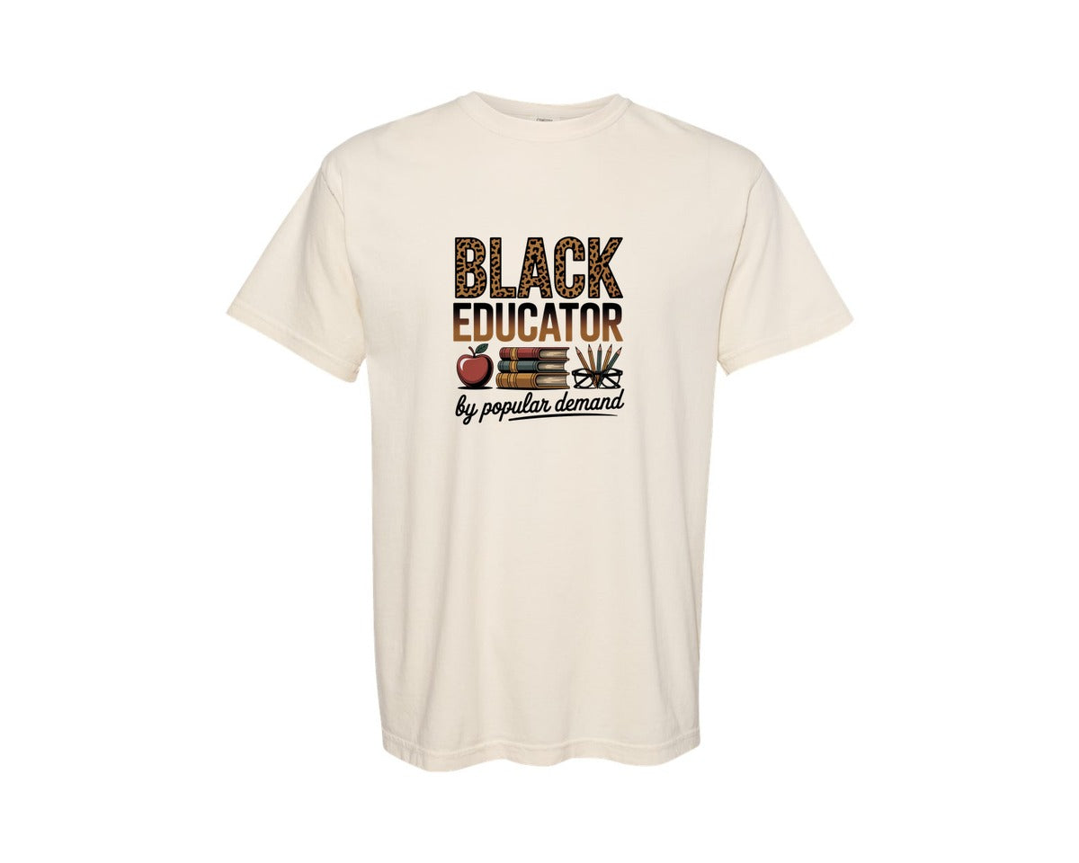 brand:Comfort Colors|color:Ivory|Black Educator Leopard Design Graphic T-Shirt