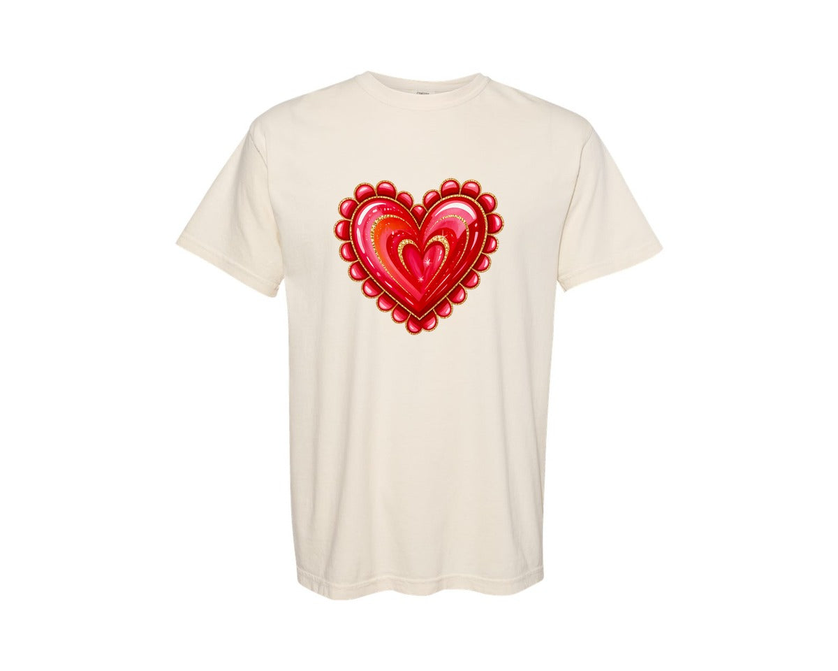 brand:Comfort Colors|color:Ivory|Glitter Valentine Brushstroke Heart Graphic T-Shirt