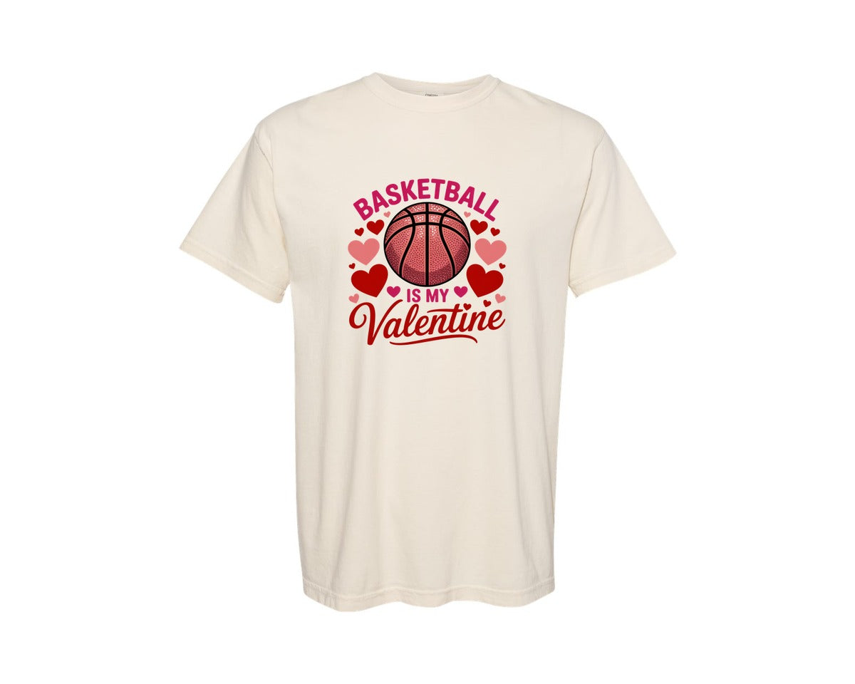 brand:Comfort Colors|color:Ivory|Basketball Is My Valentine Love Graphic T-Shirt