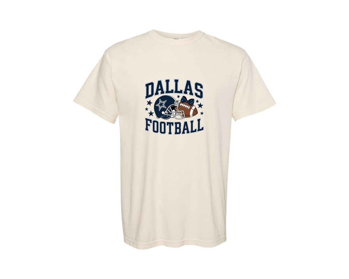 brand:Comfort Colors|color:Ivory|Dallas Football Helmet Bow Graphic T-Shirt