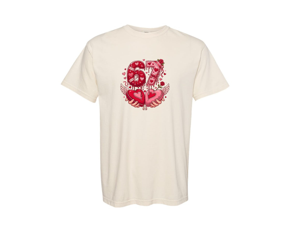 brand:Comfort Colors|color:Ivory|Six Seven Valentine Love Hearts 67 Graphic T-Shirt