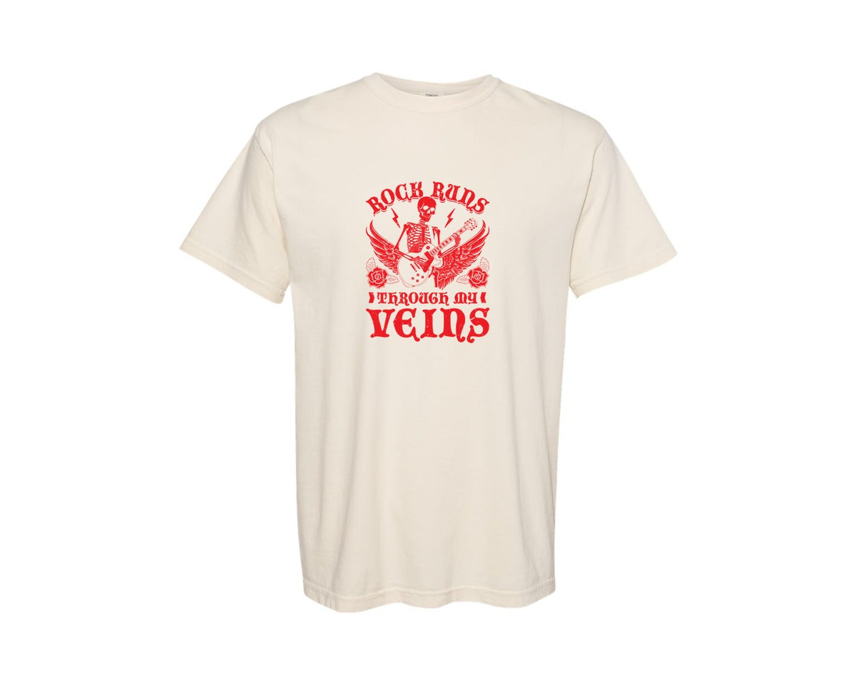 brand:Comfort Colors|color:Ivory|Rock Runs Through My Veins Design Graphic T-Shirt