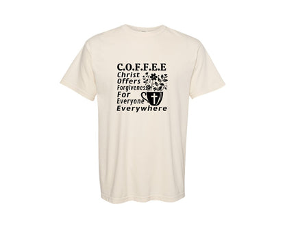 brand:Comfort Colors|color:Ivory|Coffee Christ Christian Christ Graphic T-Shirt