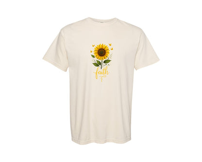 brand:Comfort Colors|color:Ivory|Faith Sunflower Butterfly Christian Graphic T-Shirt