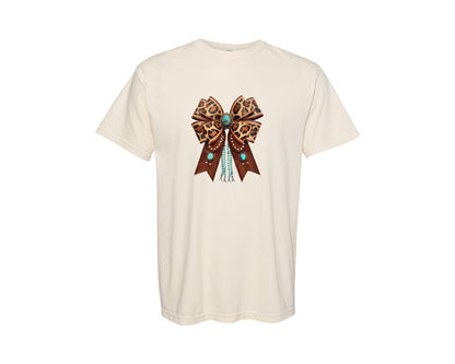 brand:Comfort Colors|color:Ivory|Western Leopard Bow Bohemian Coquette Graphic T-Shirt