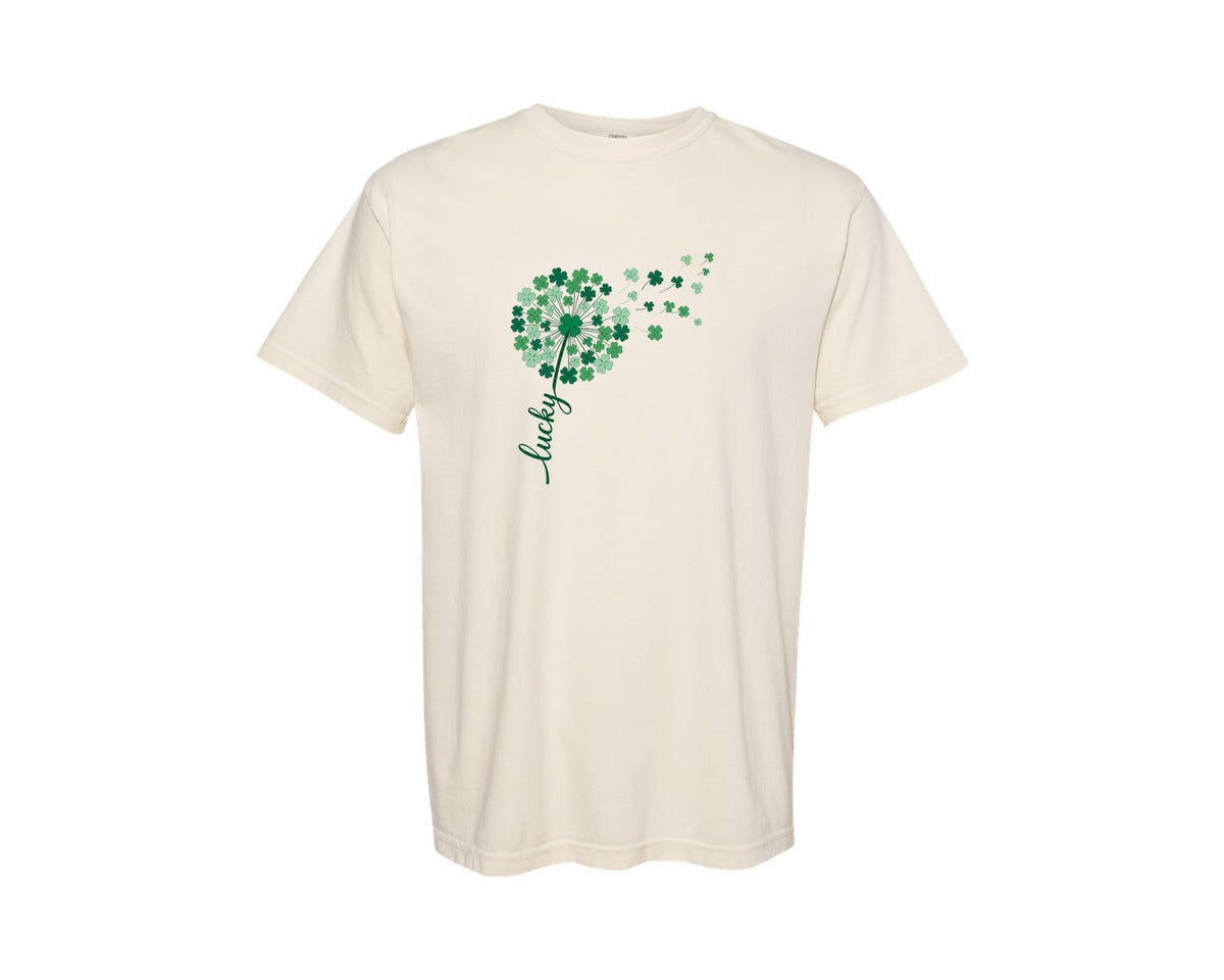 brand:Comfort Colors|color:Ivory|Lucky Shamrock Dandelion Graphic T-Shirt