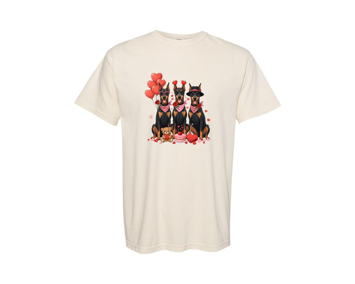 brand:Comfort Colors|color:Ivory|Valentine Dog Shirt Doberman Shirt Graphic T-Shirt