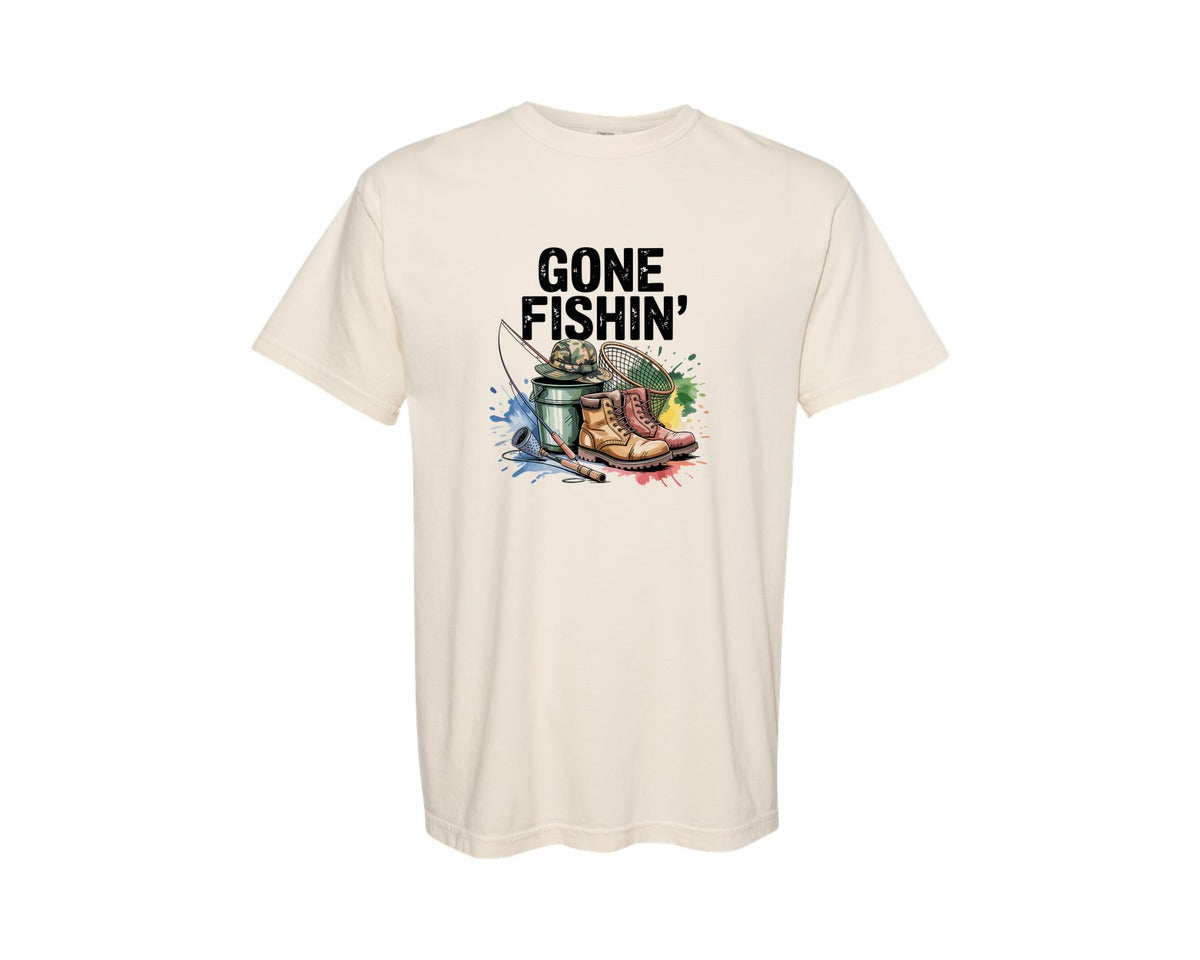 brand:Comfort Colors|color:Ivory|Gone Fishing Graphic T-Shirt