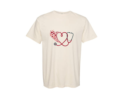 brand:Comfort Colors|color:Ivory|Valentines Day Stethoscope Heart Nu 3 Graphic T-Shirt