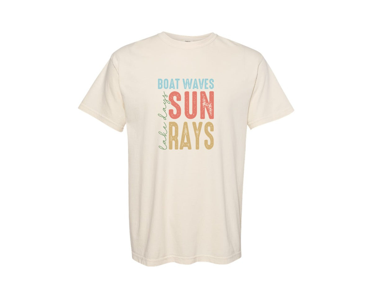 brand:Comfort Colors|color:Ivory|Boat Waves Sun Ray Lake Days Summer Graphic T-Shirt