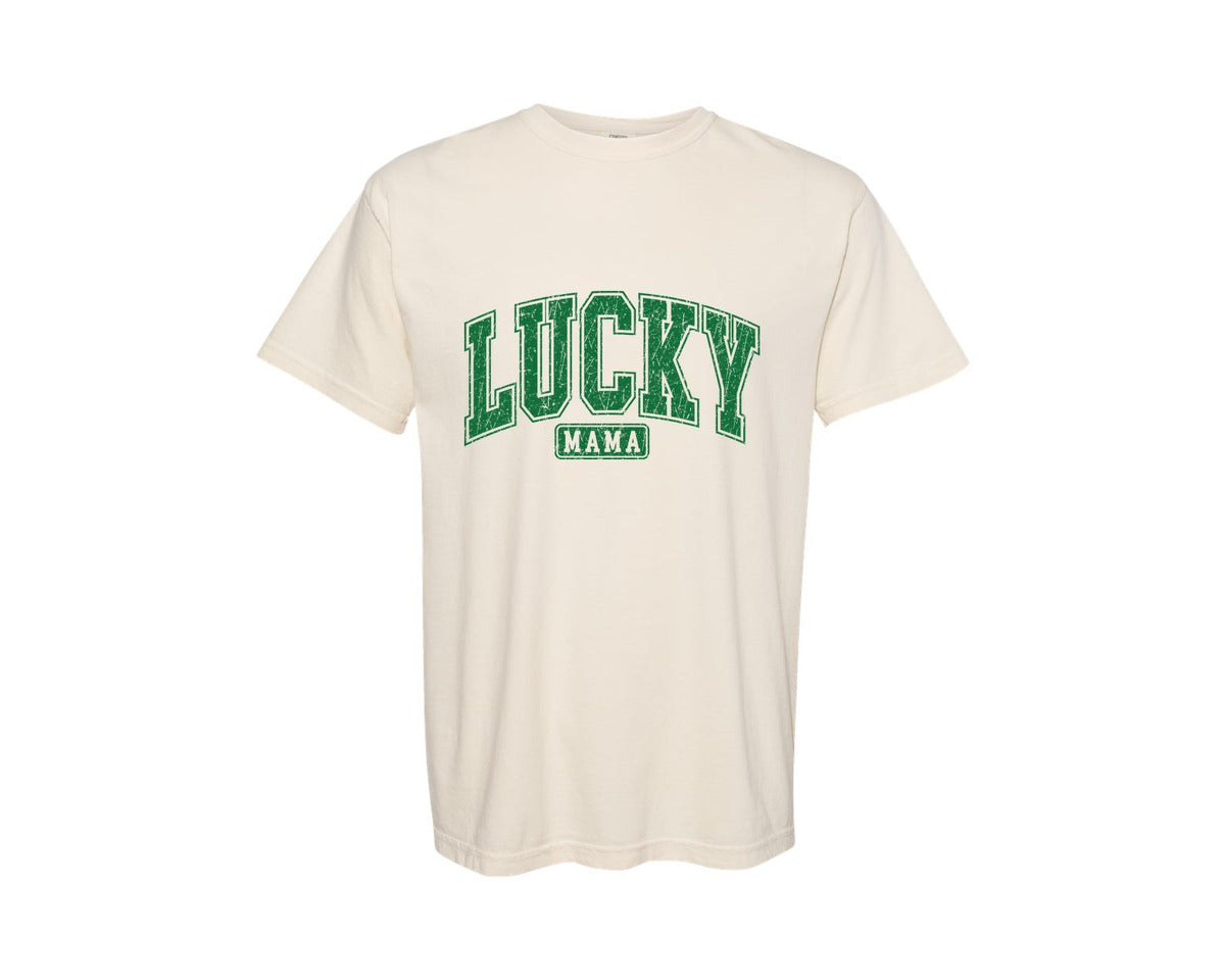 brand:Comfort Colors|color:Ivory|Lucky Mama St Patricks Graphic T-Shirt