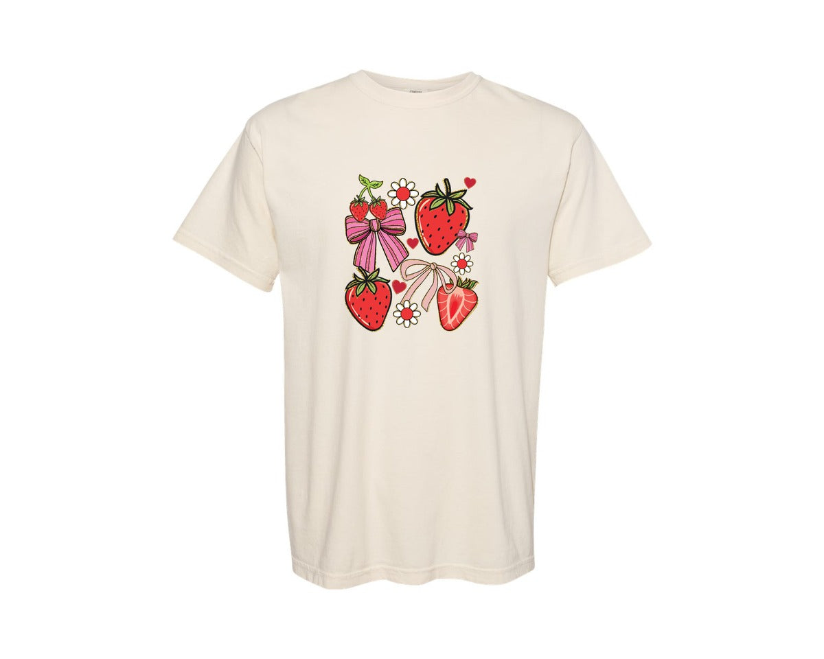 brand:Comfort Colors|color:Ivory|Boho Strawberry Coquette Preppy Graphic T-Shirt