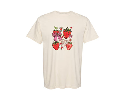 brand:Comfort Colors|color:Ivory|Boho Strawberry Coquette Preppy Graphic T-Shirt