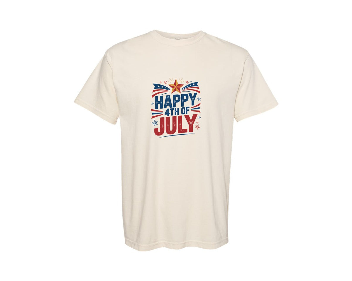 brand:Comfort Colors|color:Ivory|Retro Happy 4Th Of July Star Graphic Graphic T-Shirt
