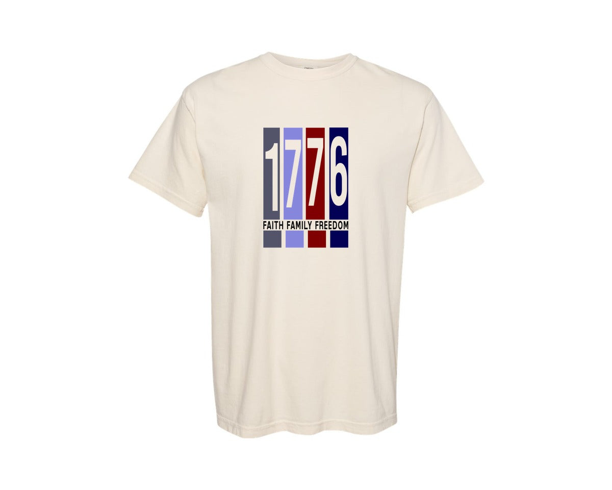 brand:Comfort Colors|color:Ivory|Faith Family Freedom 1776 2 Graphic T-Shirt