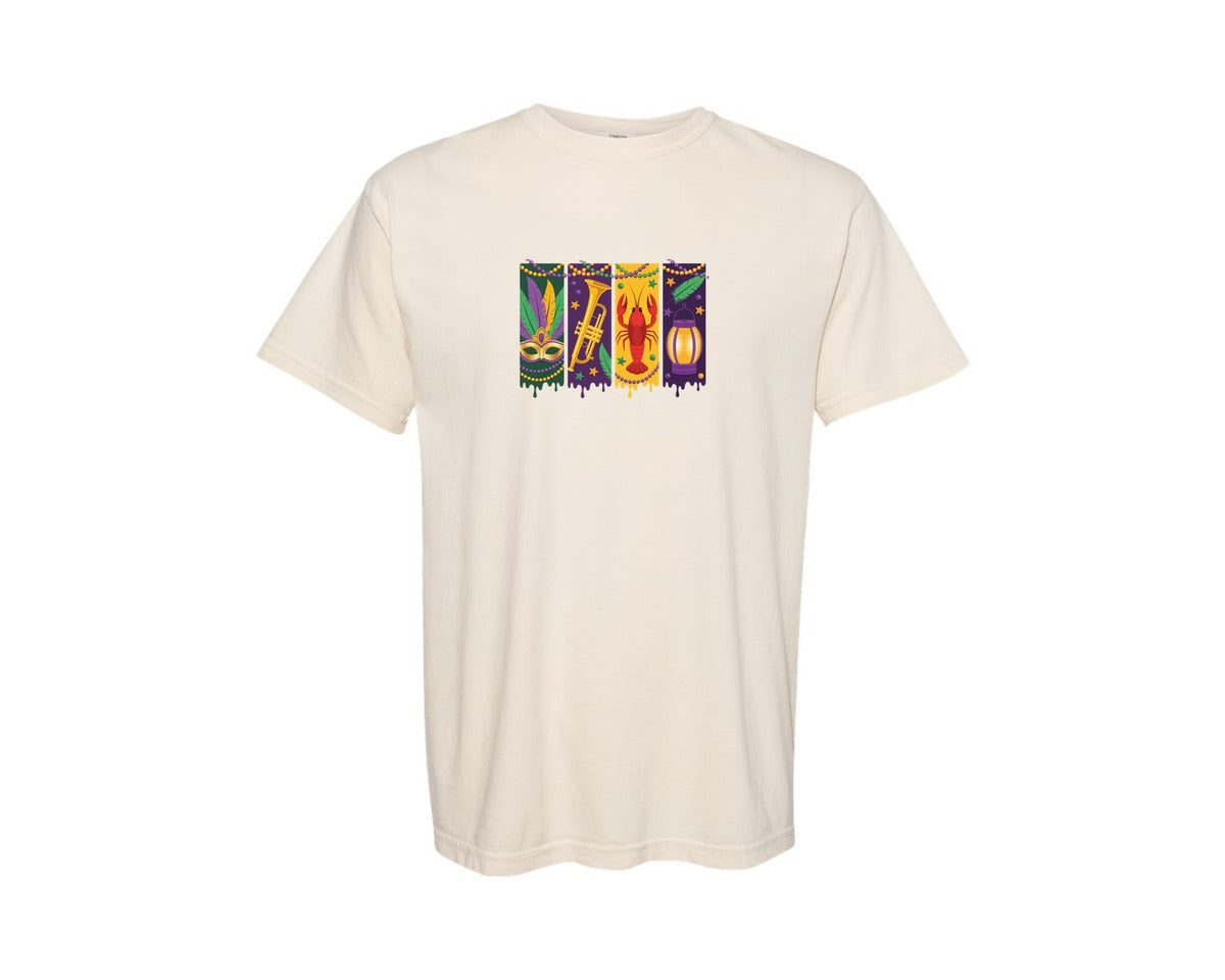 brand:Comfort Colors|color:Ivory|Mardi Gras Trumpet Crawfish Lantern Graphic T-Shirt