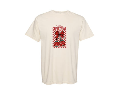 brand:Comfort Colors|color:Ivory|Checkered Christmas Cherries Graphic T-Shirt