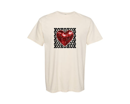 brand:Comfort Colors|color:Ivory|Xoxo Valentines Day Heart File Graphic T-Shirt