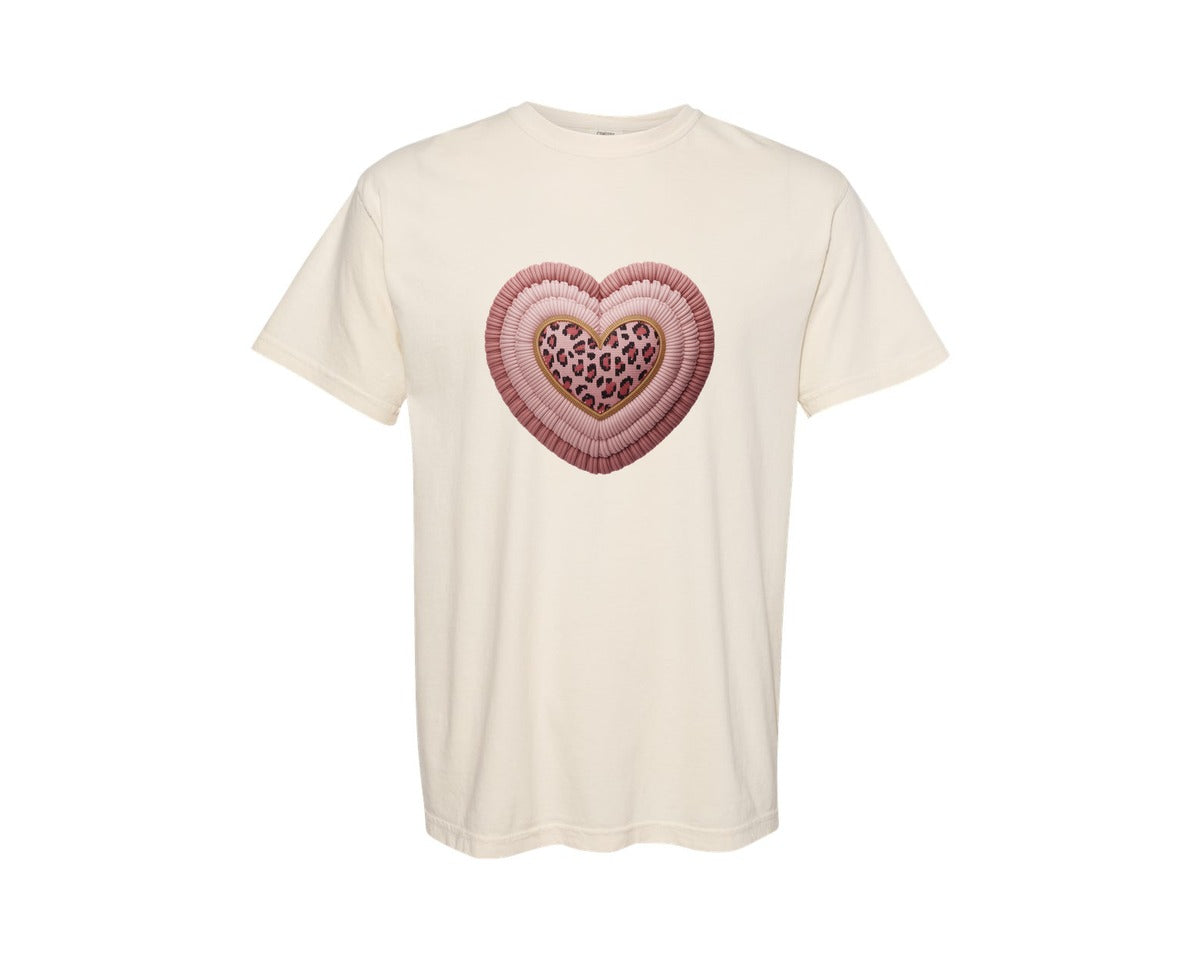 brand:Comfort Colors|color:Ivory|Knitted Valentine Leopard Heart Graphic T-Shirt