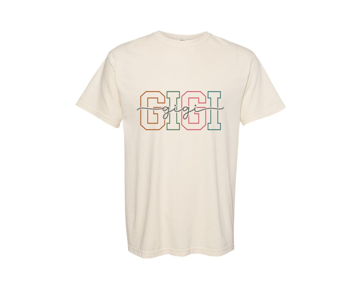 brand:Comfort Colors|color:Ivory|Gigi Gigi Grandma Varsity Design Graphic T-Shirt
