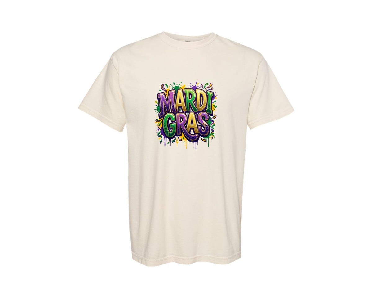 brand:Comfort Colors|color:Ivory|Faux Yarn Mardi Gras Latch Hook Graphic T-Shirt