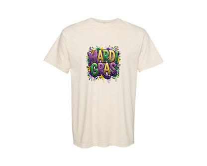 brand:Comfort Colors|color:Ivory|Faux Yarn Mardi Gras Latch Hook Graphic T-Shirt