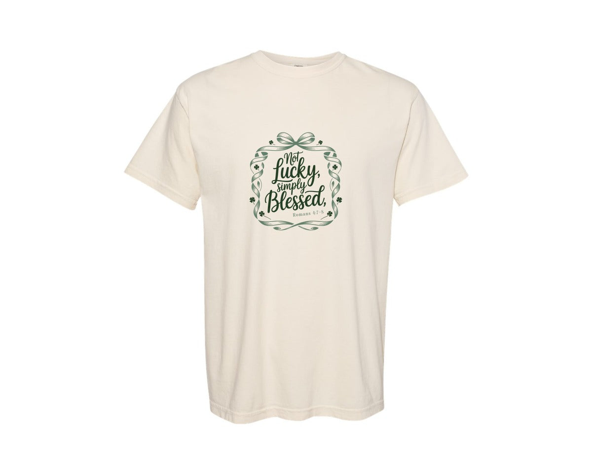 brand:Comfort Colors|color:Ivory|Not Lucky Simply Blessed St Patrick 6 Graphic T-Shirt