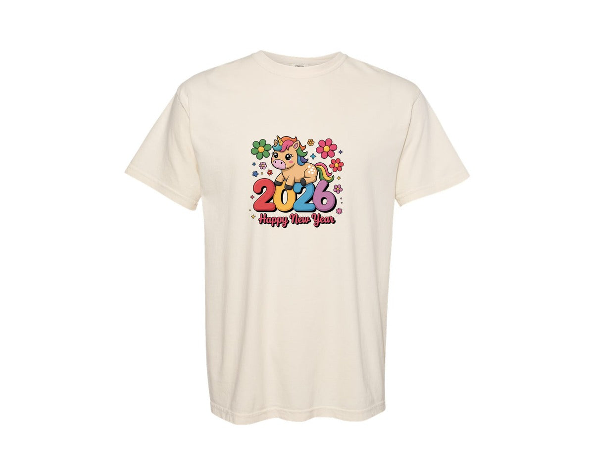 brand:Comfort Colors|color:Ivory|2026 New Year Horse Graphic T-Shirt