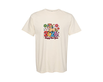 brand:Comfort Colors|color:Ivory|2026 New Year Horse Graphic T-Shirt