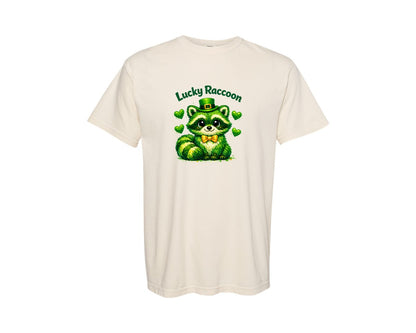 brand:Comfort Colors|color:Ivory|Lucky Raccoon Cute St Patricks Day Graphic T-Shirt