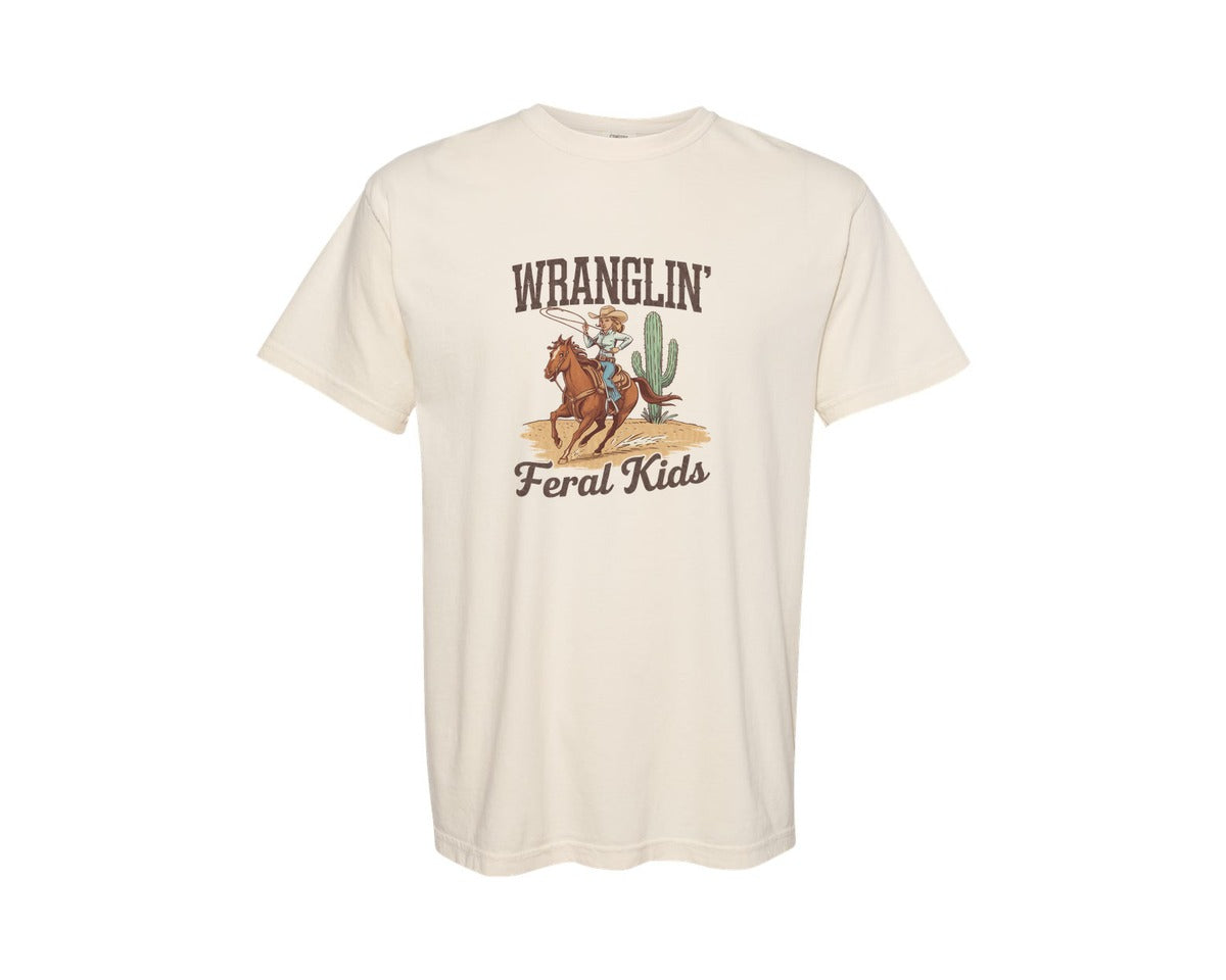 brand:Comfort Colors|color:Ivory|Wranglin Feral Kids Western Mothers Day 3 Graphic T-Shirt