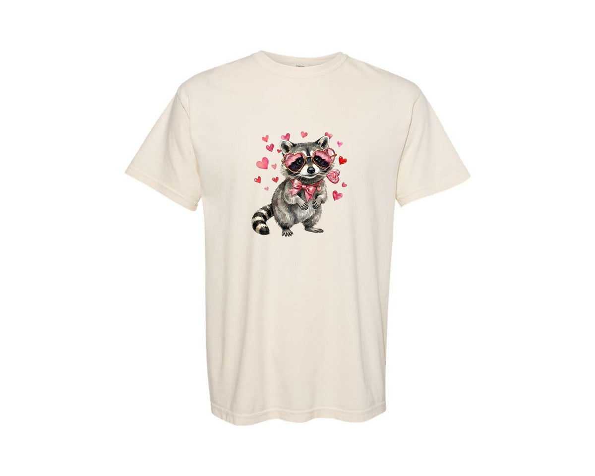 brand:Comfort Colors|color:Ivory|Valentines Day Raccoon 3 Graphic T-Shirt