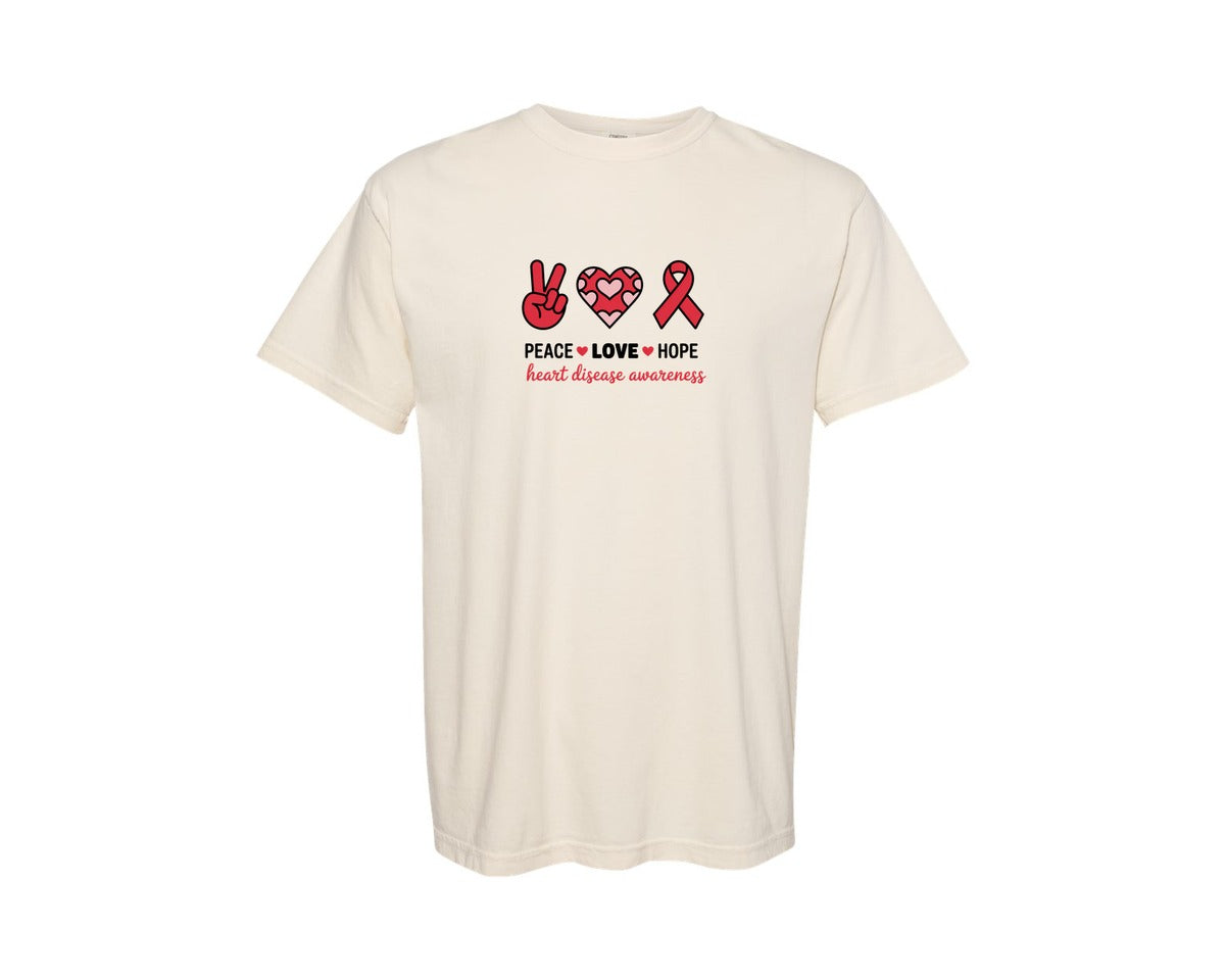 brand:Comfort Colors|color:Ivory|Peace Love Hope Heart Disease Graphic T-Shirt