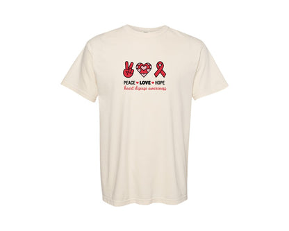 brand:Comfort Colors|color:Ivory|Peace Love Hope Heart Disease Graphic T-Shirt
