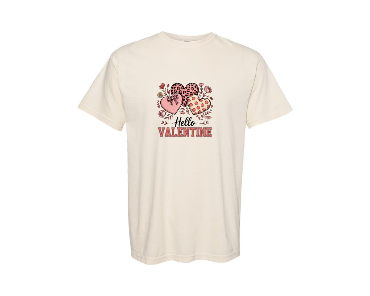 brand:Comfort Colors|color:Ivory|Hello Valentines Design Graphic T-Shirt