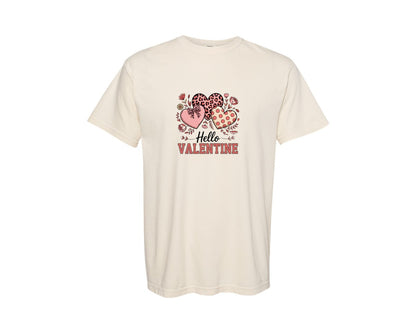 brand:Comfort Colors|color:Ivory|Hello Valentines Design Graphic T-Shirt