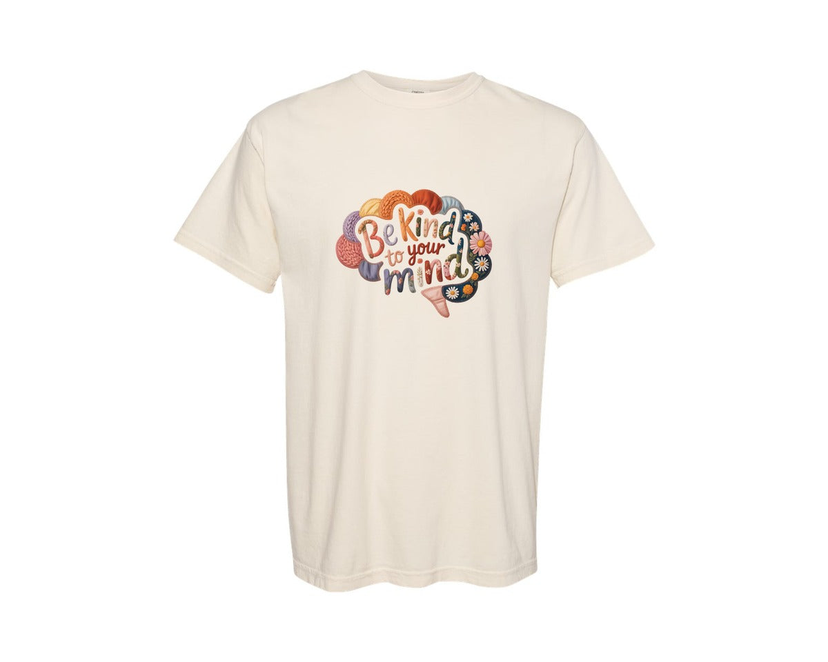 brand:Comfort Colors|color:Ivory|Be Kind Faux Yarn Mental Health 5 Graphic T-Shirt