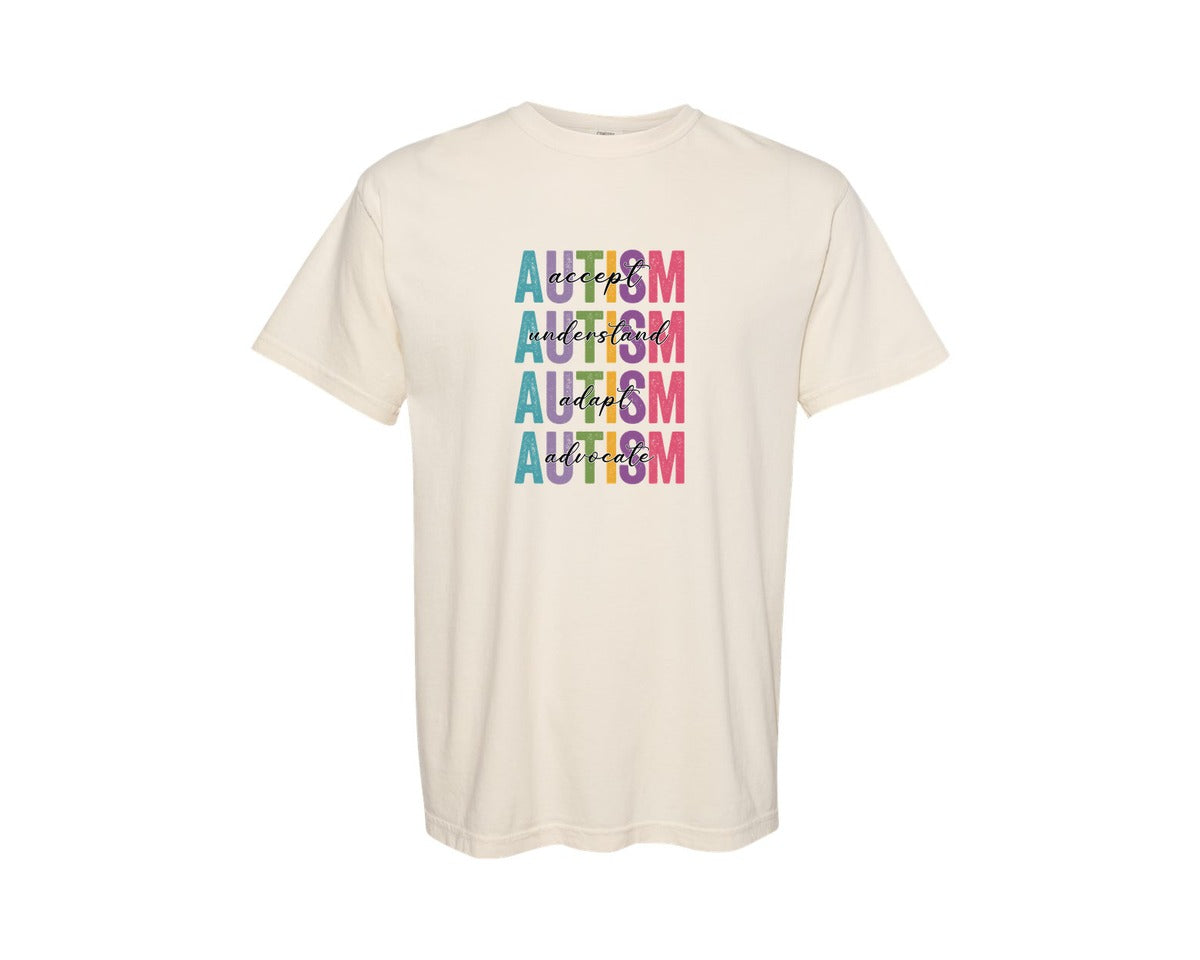 brand:Comfort Colors|color:Ivory|Retro Autism Awareness Accept Shirt Graphic T-Shirt