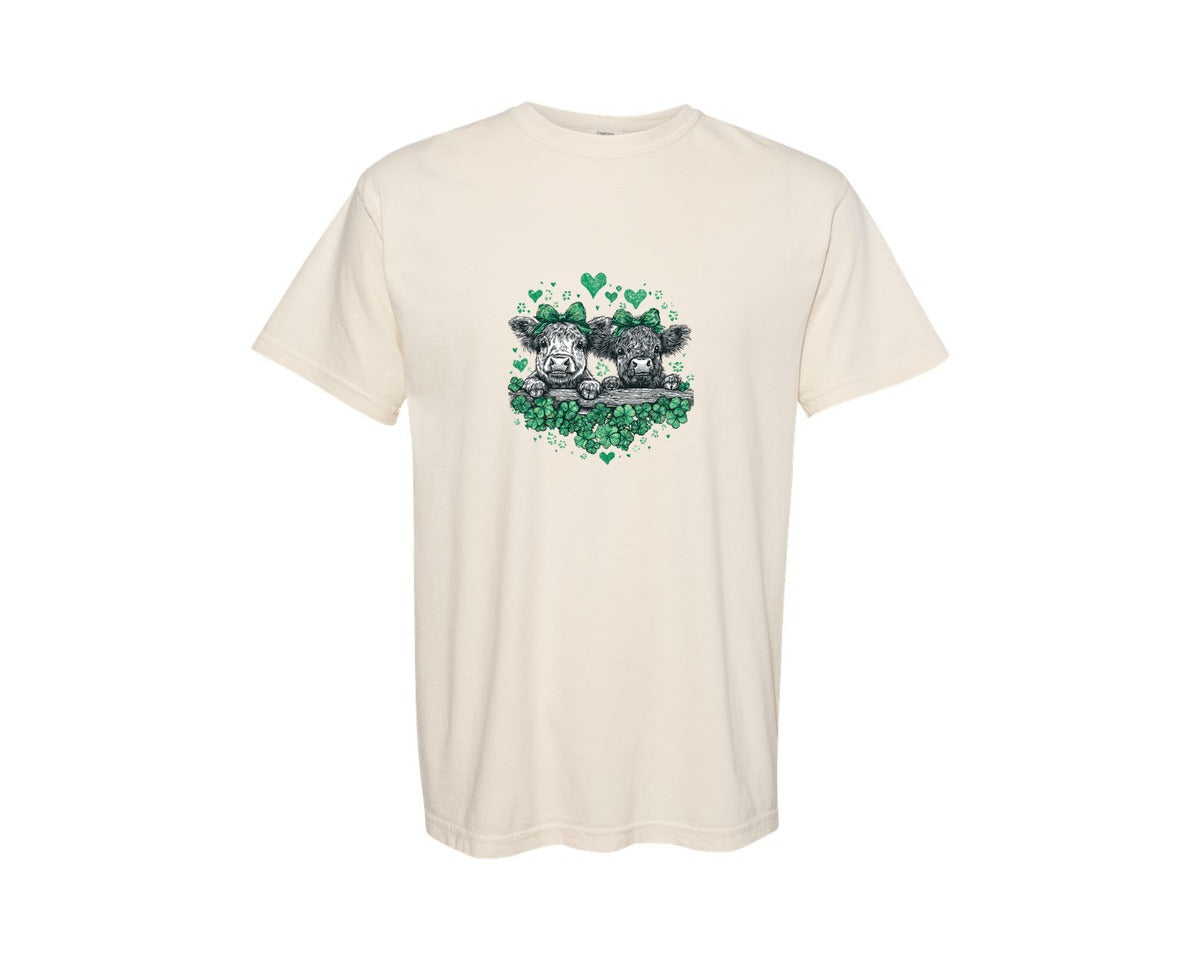 brand:Comfort Colors|color:Ivory|Funny Highland Cow St Patricks Day 2 Graphic T-Shirt