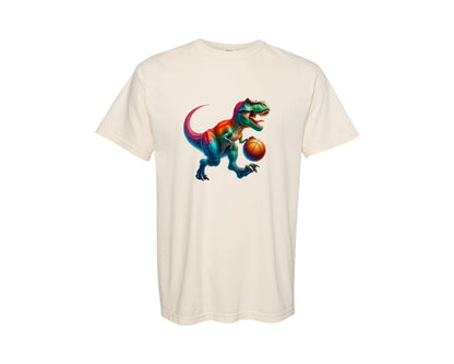 brand:Comfort Colors|color:Ivory|Basketball T Rex Dinosaur Kids Graphic T-Shirt