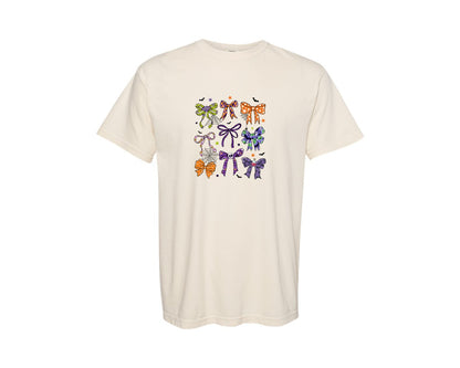 brand:Comfort Colors|color:Ivory|Spooky Halloween Coquette Bow 2 Graphic T-Shirt