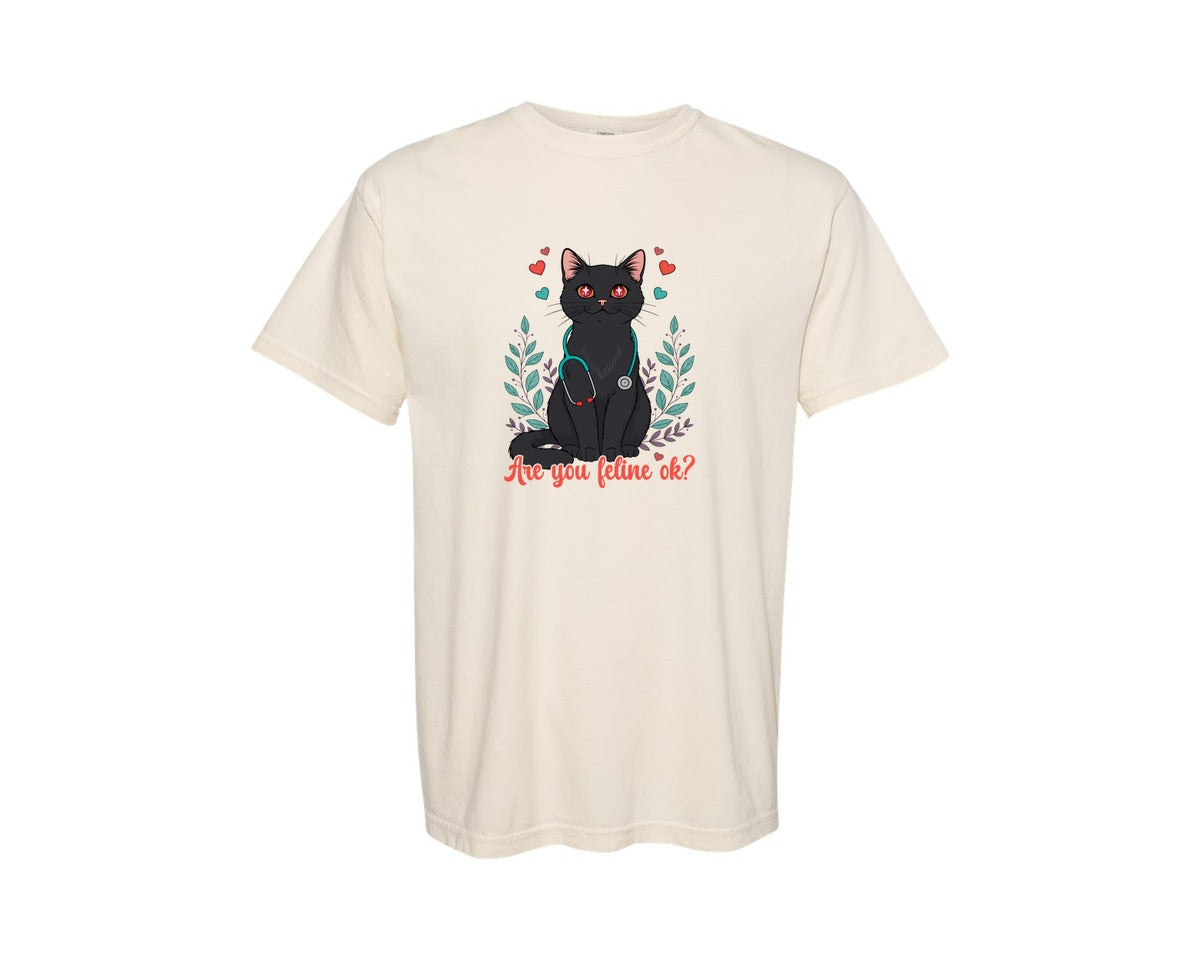 brand:Comfort Colors|color:Ivory|Are You Feline Ok Cat Nurse T Shirt Graphic T-Shirt