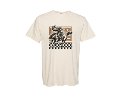 brand:Comfort Colors|color:Ivory|Rodeo Cowboy Checkered Western Graphic T-Shirt