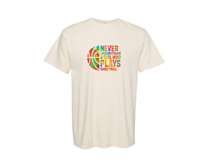 brand:Comfort Colors|color:Ivory|A Girl Who Plays Basketball Basketball Graphic T-Shirt